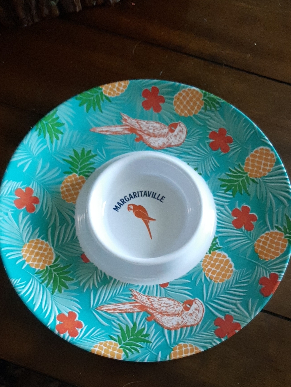 Margaritaville Teal Pineapple Melamine & Parrot Chip and Dip Platter, NEW 🌴